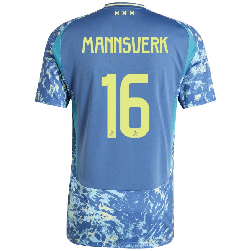 Femme Maillot Sivert Mannsverk #16 Gris Bleu Jaune Tenues Extérieur 2024/25 T-Shirt Suisse