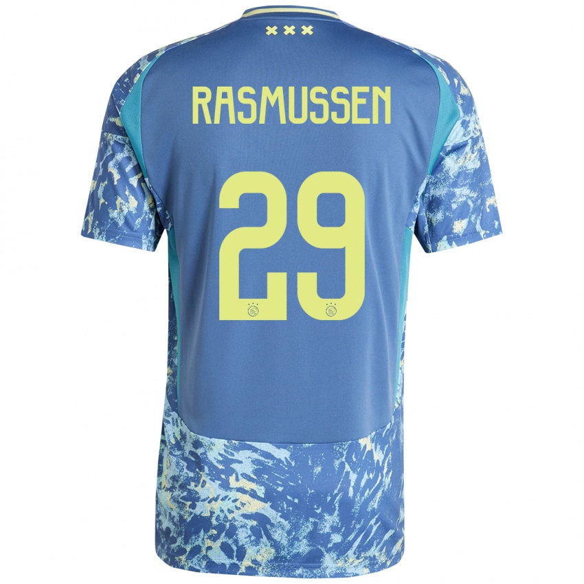 Femme Maillot Christian Rasmussen #29 Gris Bleu Jaune Tenues Extérieur 2024/25 T-Shirt Suisse