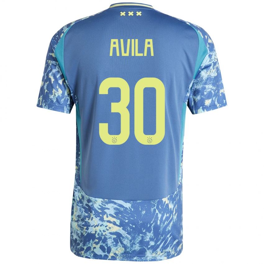 Femme Maillot Gastón Ávila #30 Gris Bleu Jaune Tenues Extérieur 2024/25 T-Shirt Suisse