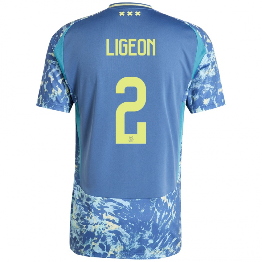 Femme Maillot Ruben Ligeon #2 Gris Bleu Jaune Tenues Extérieur 2024/25 T-Shirt Suisse