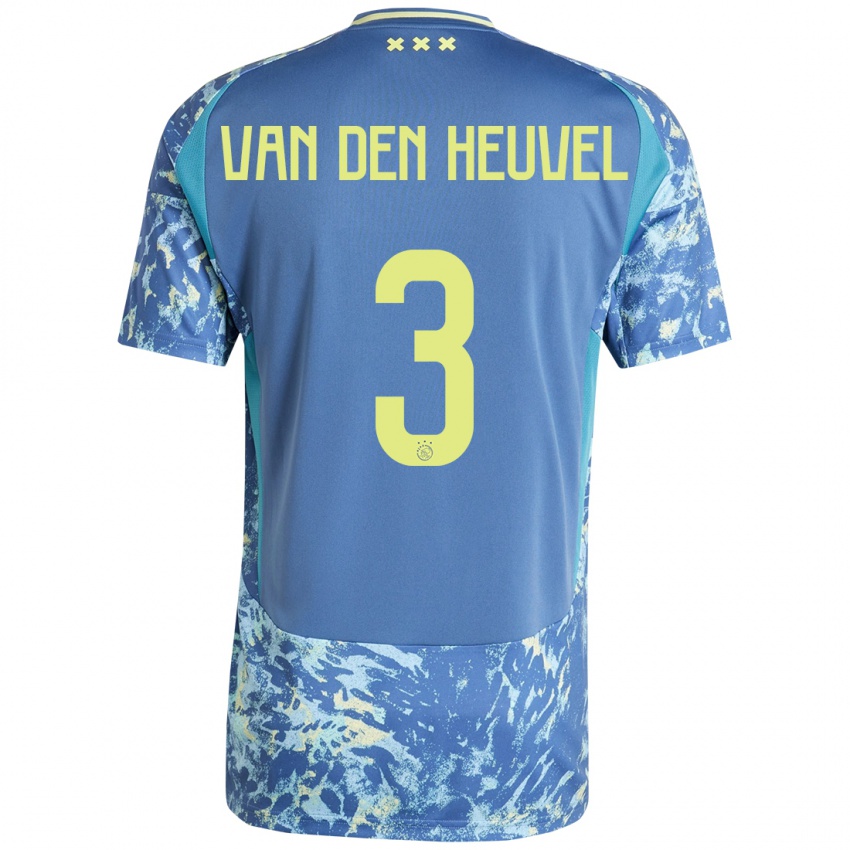 Femme Maillot Nino Van Den Heuvel #3 Gris Bleu Jaune Tenues Extérieur 2024/25 T-Shirt Suisse