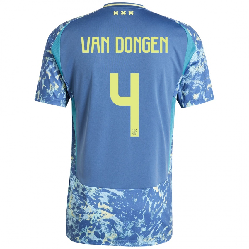 Femme Maillot Bram Van Dongen #4 Gris Bleu Jaune Tenues Extérieur 2024/25 T-Shirt Suisse