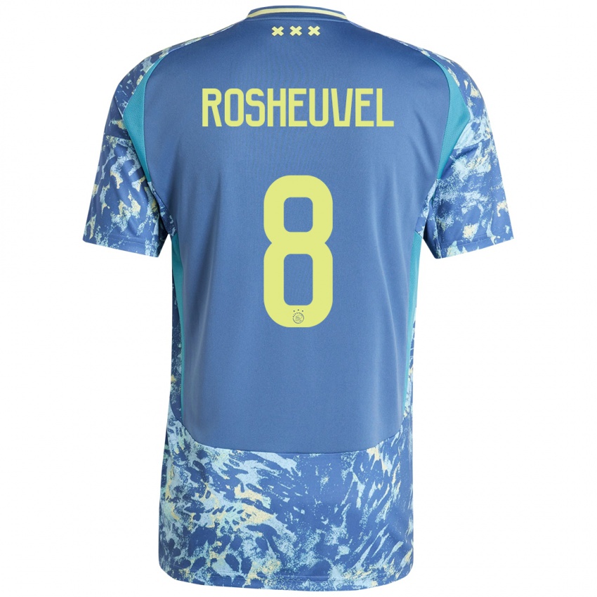 Femme Maillot Darren Rosheuvel #8 Gris Bleu Jaune Tenues Extérieur 2024/25 T-Shirt Suisse