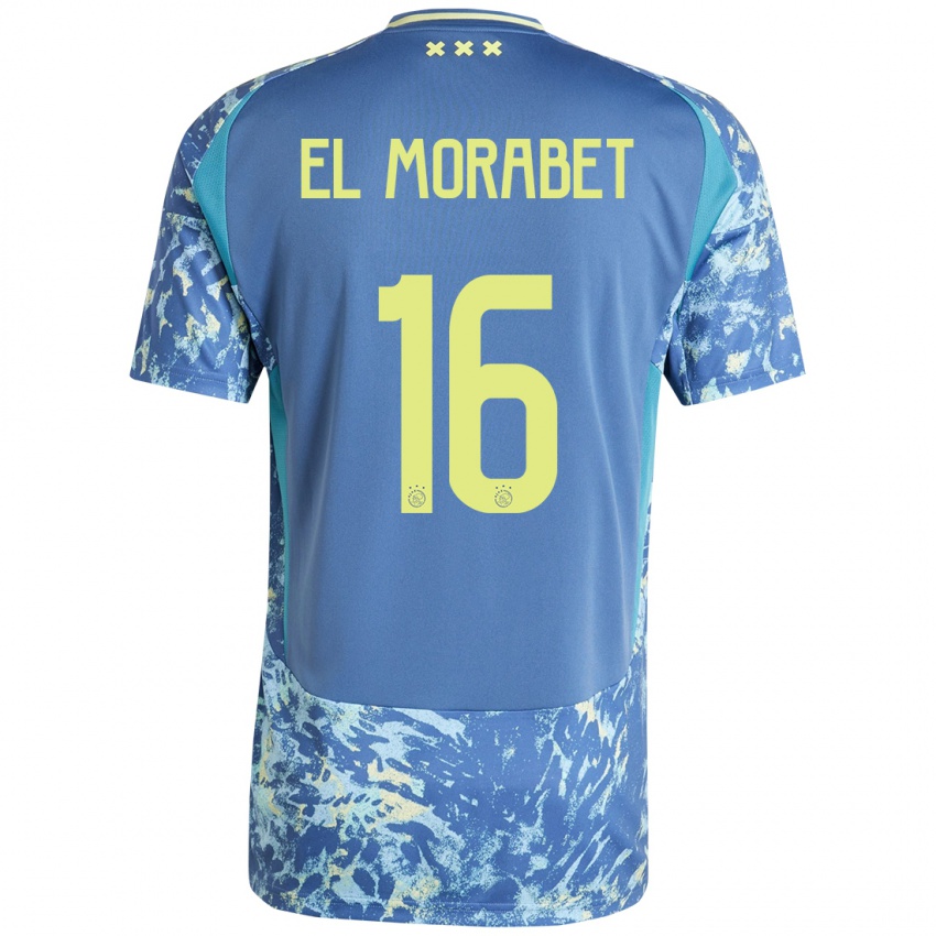 Femme Maillot Younes El Morabet #16 Gris Bleu Jaune Tenues Extérieur 2024/25 T-Shirt Suisse