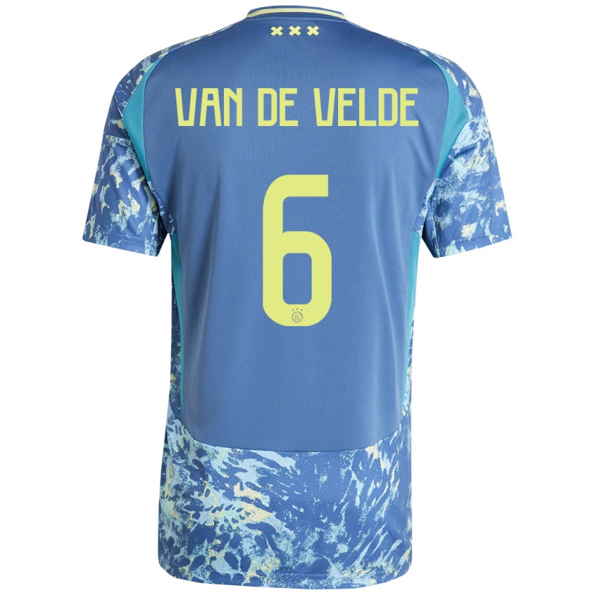 Femme Maillot Jonna Van De Velde #6 Gris Bleu Jaune Tenues Extérieur 2024/25 T-Shirt Suisse