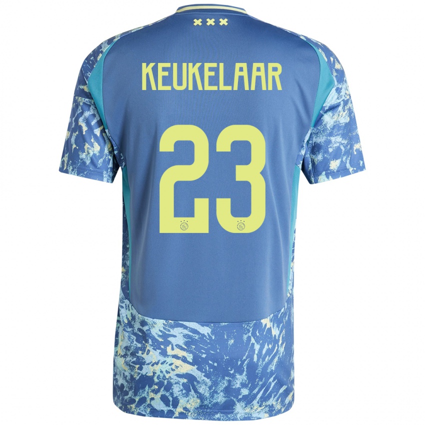 Femme Maillot Lotte Keukelaar #23 Gris Bleu Jaune Tenues Extérieur 2024/25 T-Shirt Suisse