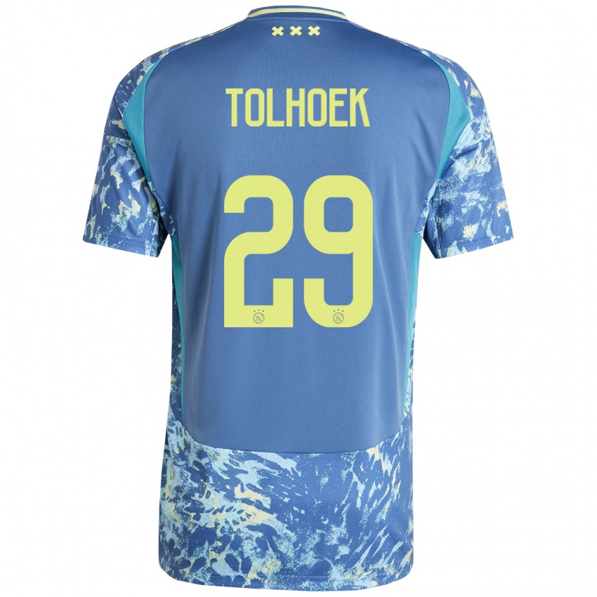 Femme Maillot Danique Tolhoek #29 Gris Bleu Jaune Tenues Extérieur 2024/25 T-Shirt Suisse