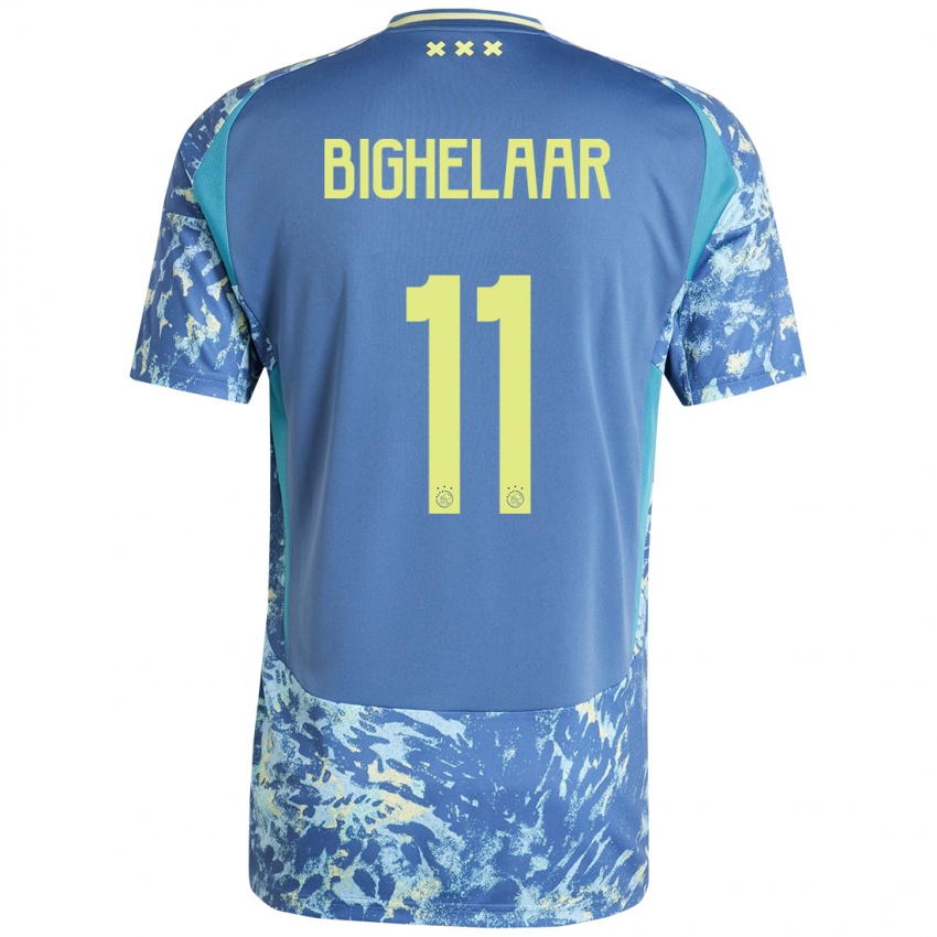 Femme Maillot Marjolijn Van Den Bighelaar #11 Gris Bleu Jaune Tenues Extérieur 2024/25 T-Shirt Suisse