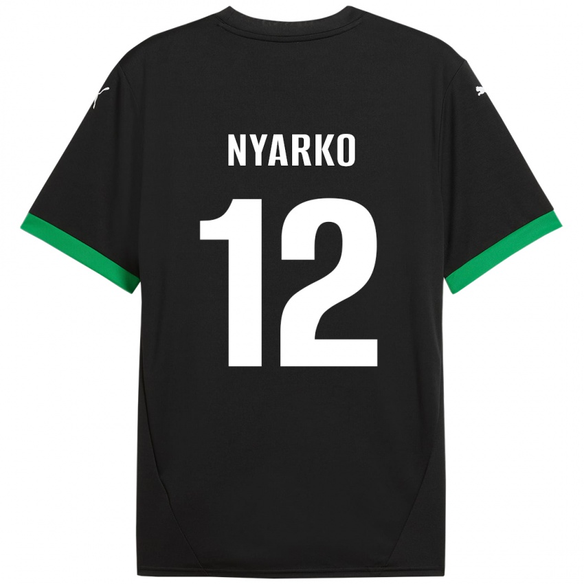 Enfant Maillot Lorenzo Nyarko #12 Noir Vert Foncé Tenues Domicile 2024/25 T-Shirt Suisse