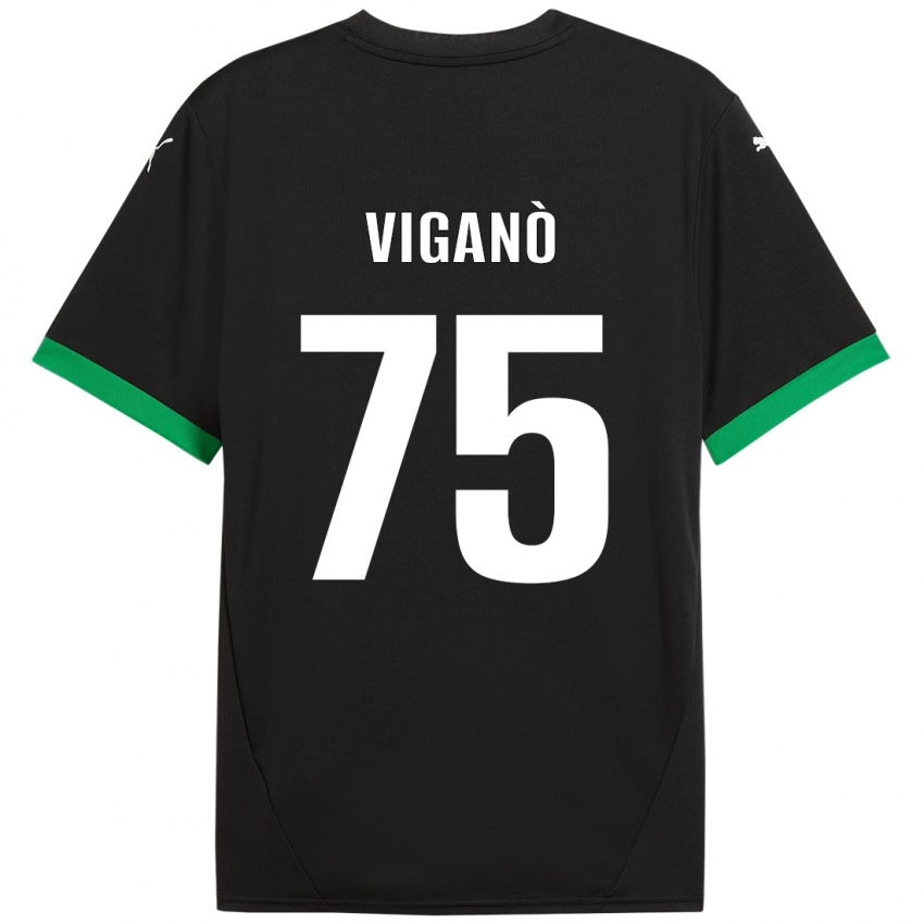 Enfant Maillot Lorenzo Viganò #75 Noir Vert Foncé Tenues Domicile 2024/25 T-Shirt Suisse