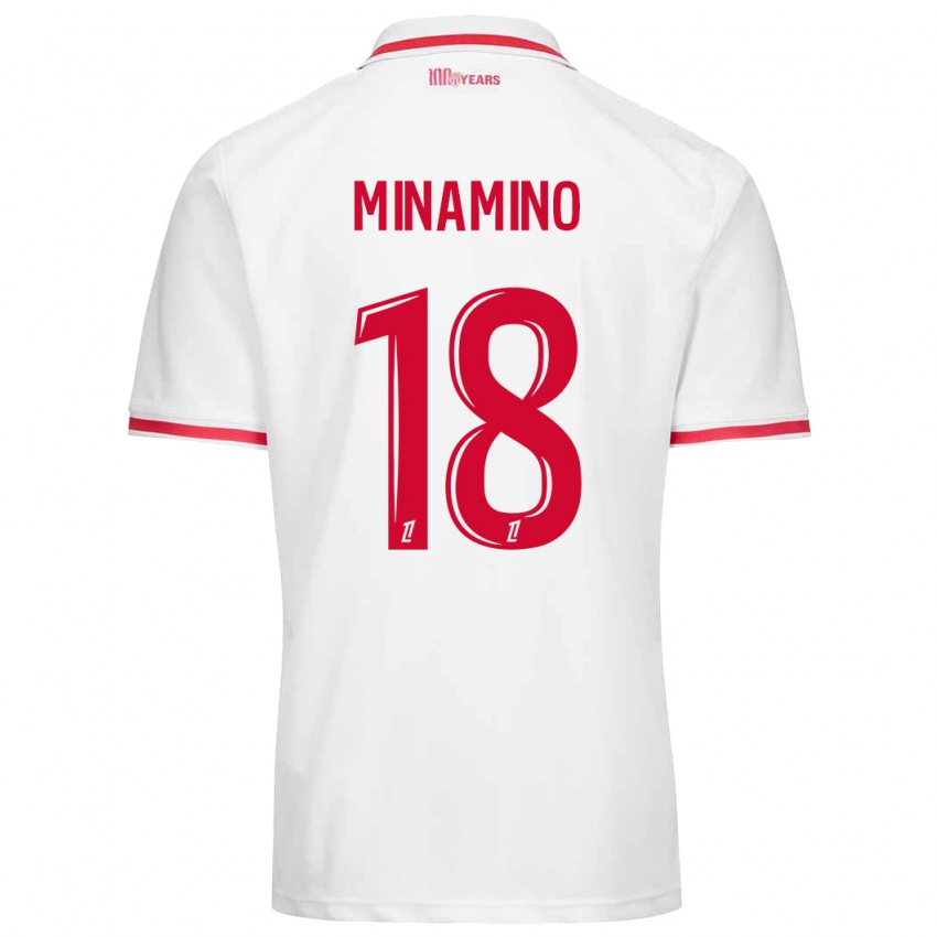 Enfant Maillot Takumi Minamino #18 Blanc Rouge Tenues Domicile 2024/25 T-Shirt Suisse