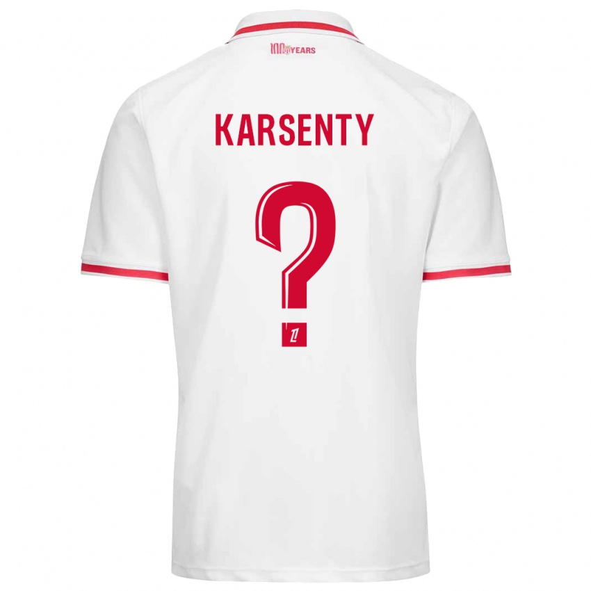 Enfant Maillot Kylian Karsenty #0 Blanc Rouge Tenues Domicile 2024/25 T-Shirt Suisse