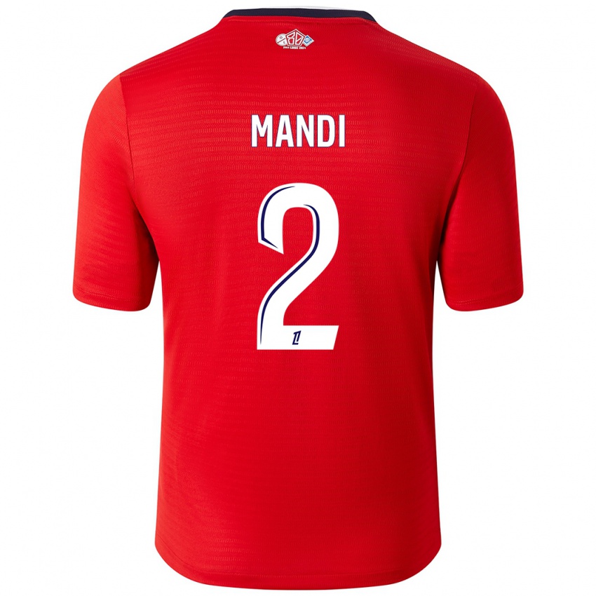 Enfant Maillot Aïssa Mandi #2 Rouge Blanc Tenues Domicile 2024/25 T-Shirt Suisse