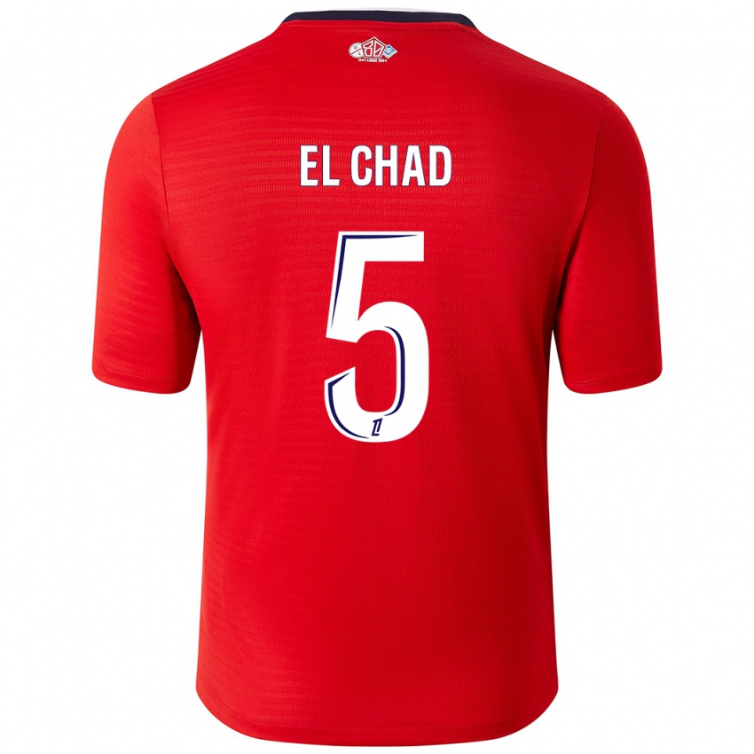 Enfant Maillot Nesryne El Chad #5 Rouge Blanc Tenues Domicile 2024/25 T-Shirt Suisse