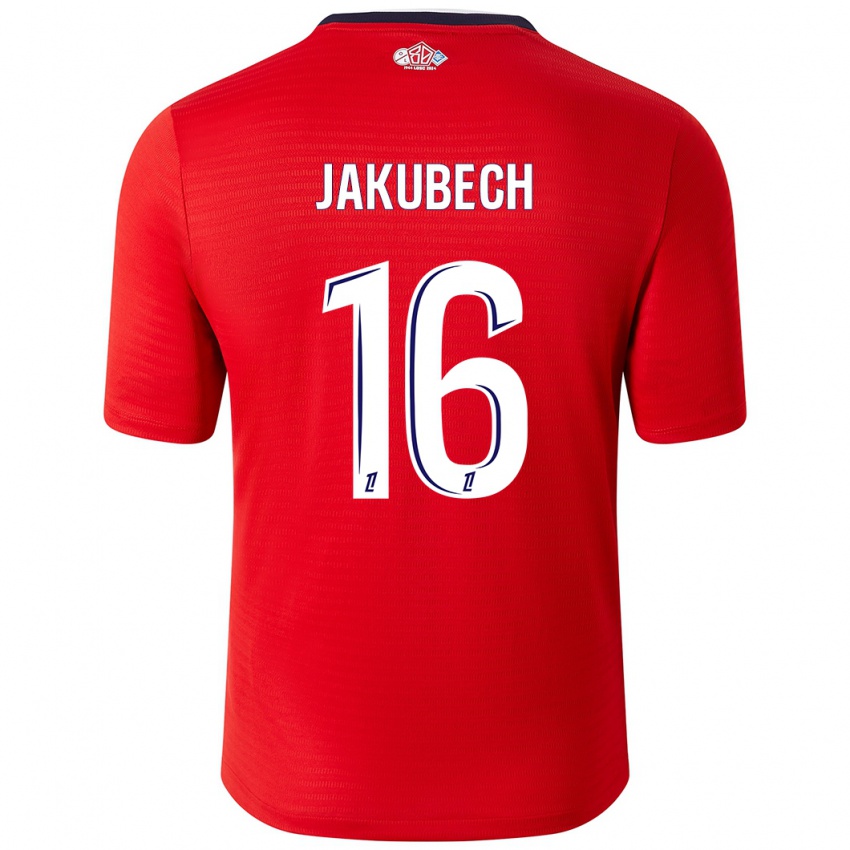 Enfant Maillot Adam Jakubech #16 Rouge Blanc Tenues Domicile 2024/25 T-Shirt Suisse