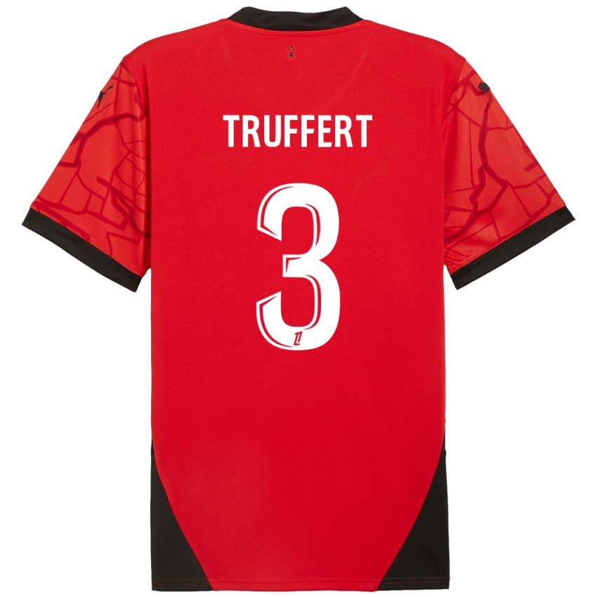 Enfant Maillot Adrien Truffert #3 Rouge Noir Tenues Domicile 2024/25 T-Shirt Suisse