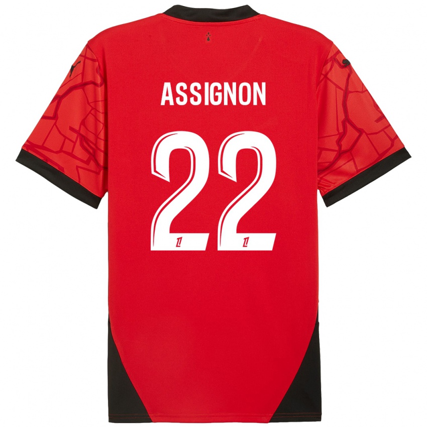 Enfant Maillot Lorenz Assignon #22 Rouge Noir Tenues Domicile 2024/25 T-Shirt Suisse