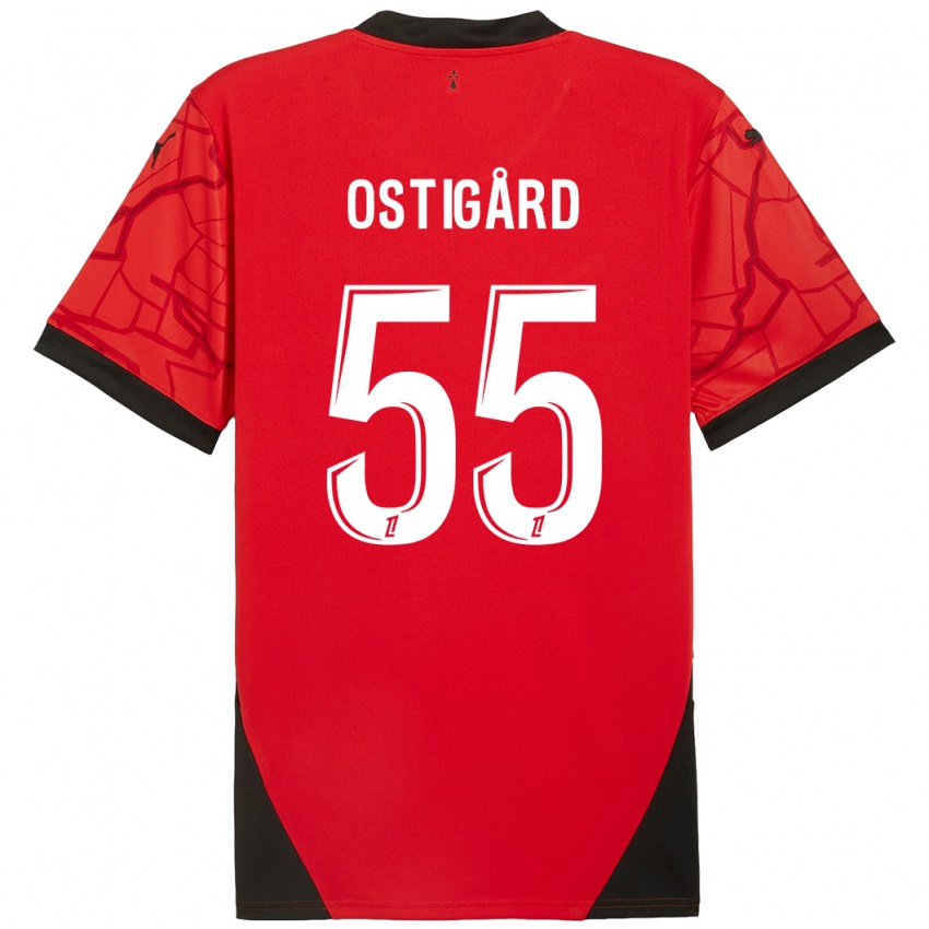 Enfant Maillot Leo Ostigard #55 Rouge Noir Tenues Domicile 2024/25 T-Shirt Suisse