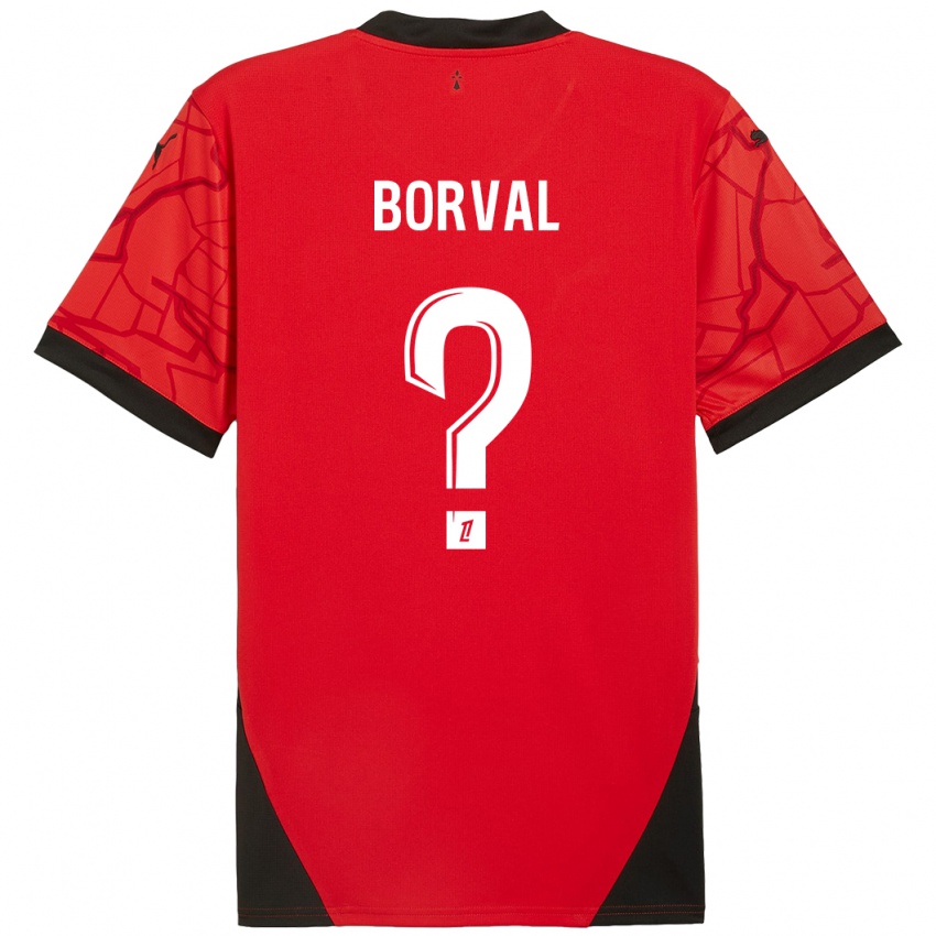 Enfant Maillot Cyril Borval #0 Rouge Noir Tenues Domicile 2024/25 T-Shirt Suisse