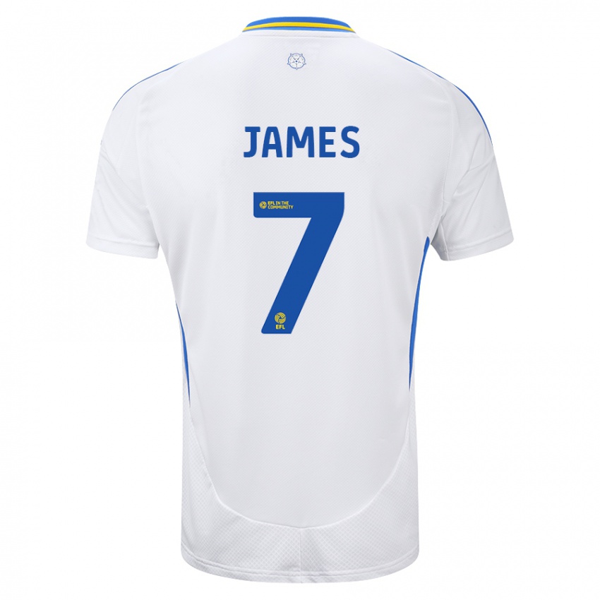 Enfant Maillot Daniel James #7 Blanc Bleu Tenues Domicile 2024/25 T-Shirt Suisse