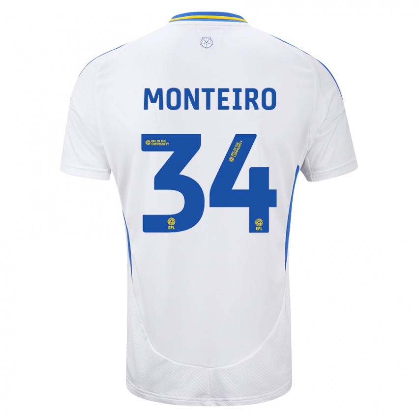 Enfant Maillot Diogo Monteiro #34 Blanc Bleu Tenues Domicile 2024/25 T-Shirt Suisse