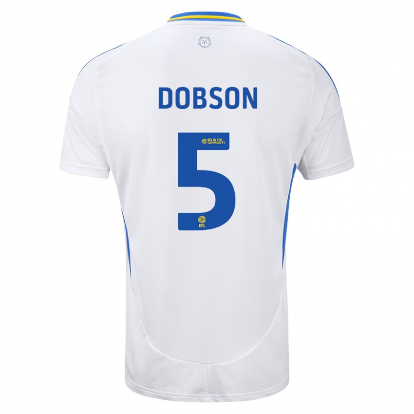 Enfant Maillot Ellie Dobson #5 Blanc Bleu Tenues Domicile 2024/25 T-Shirt Suisse