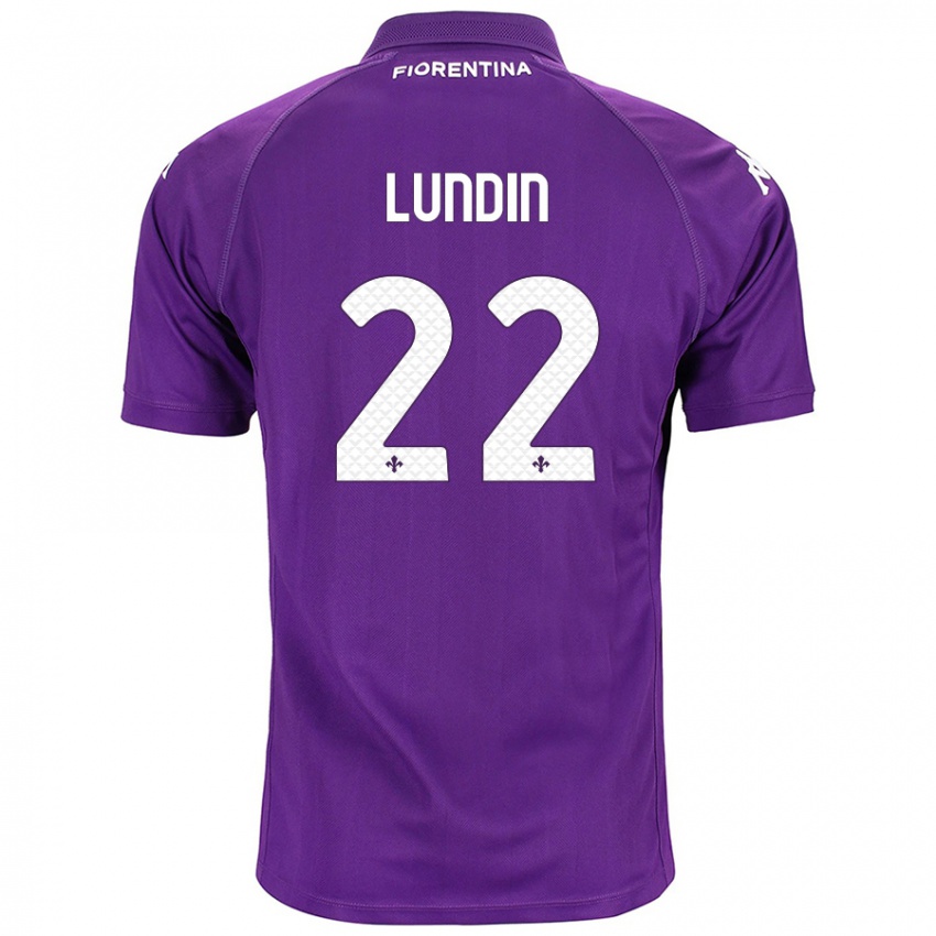 Enfant Maillot Karin Lundin #22 Violet Tenues Domicile 2024/25 T-Shirt Suisse