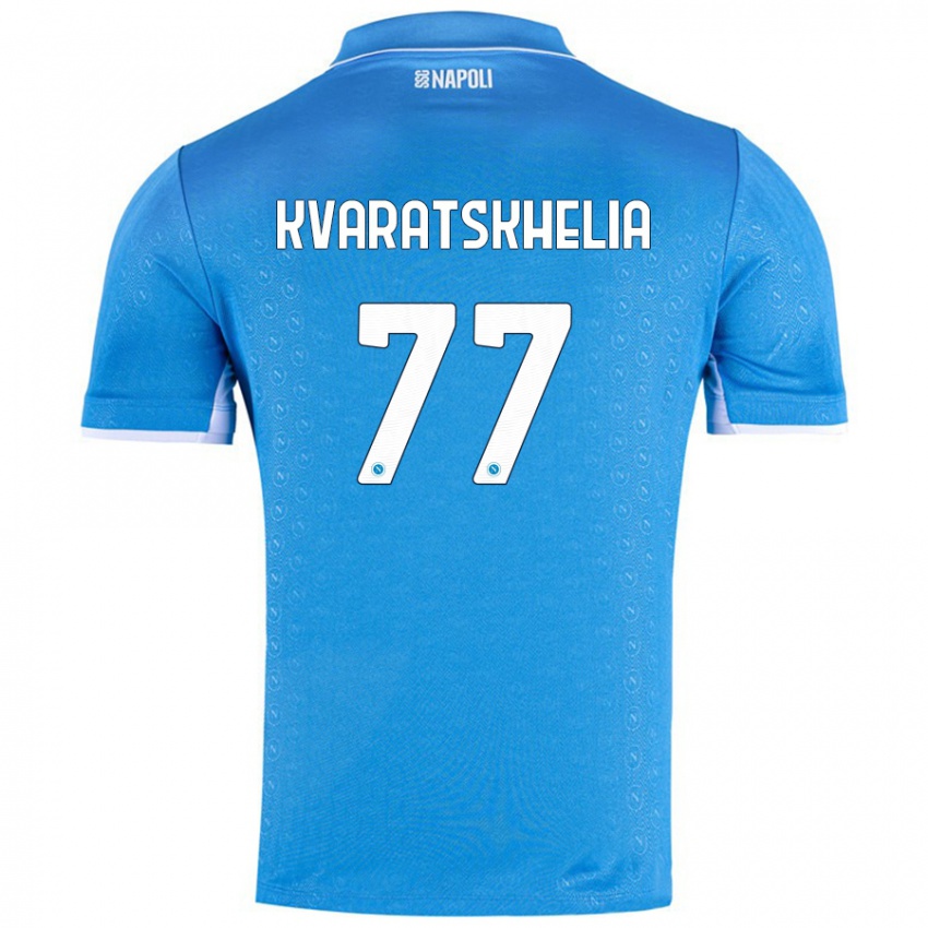 Kinder Khvicha Kvaratskhelia #77 Himmelblau Heimtrikot Trikot 2024/25 T-Shirt Schweiz