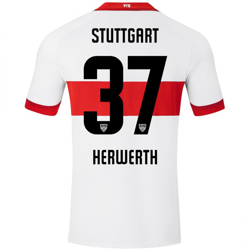 Kinder Maximilian Herwerth #37 Weiß Rot Heimtrikot Trikot 2024/25 T-Shirt Schweiz