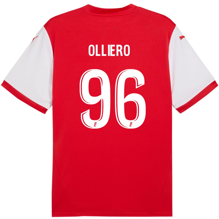 Enfant Maillot Alexandre Olliero #96 Rouge Blanc Tenues Domicile 2024/25 T-Shirt Suisse