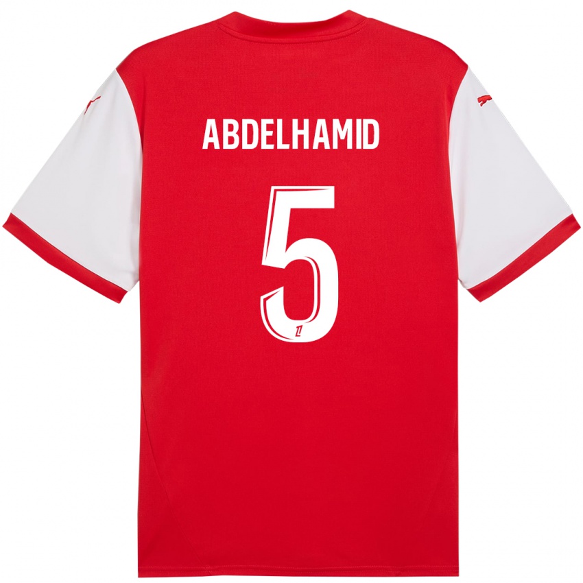 Enfant Maillot Yunis Abdelhamid #5 Rouge Blanc Tenues Domicile 2024/25 T-Shirt Suisse