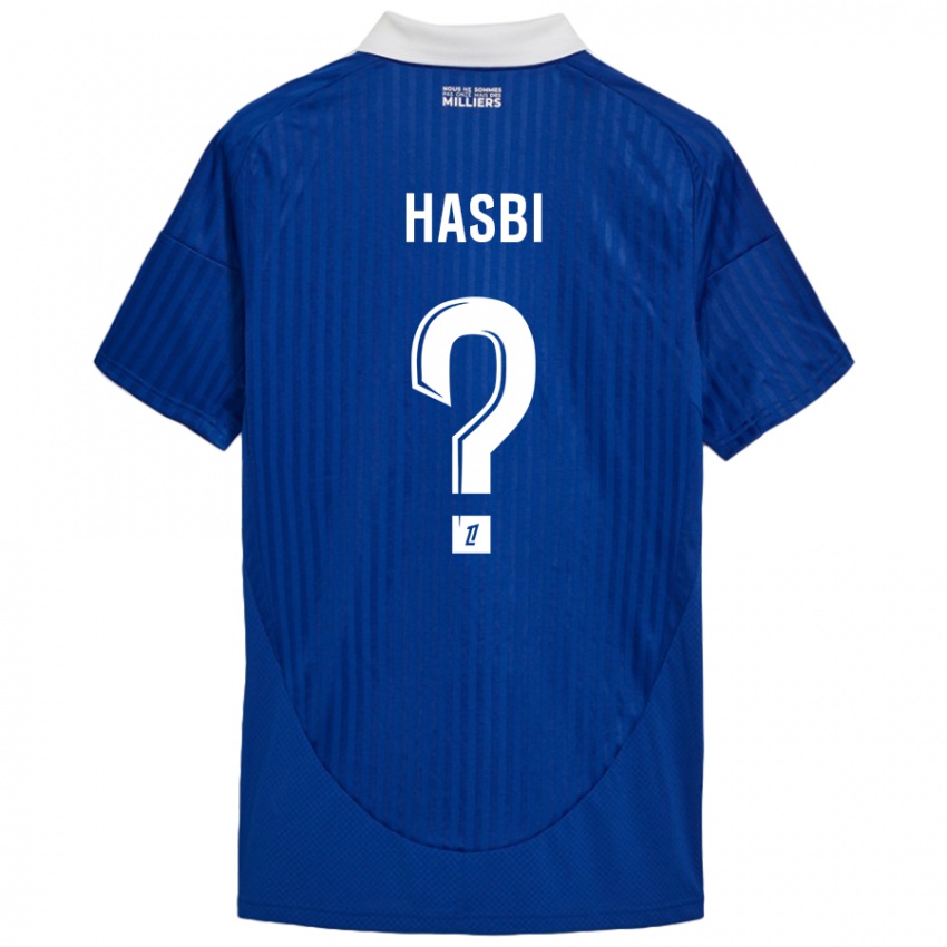 Enfant Maillot Walid Hasbi #0 Bleu Blanc Tenues Domicile 2024/25 T-Shirt Suisse