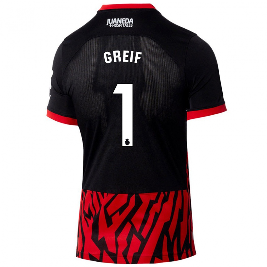 Enfant Maillot Dominik Greif #1 Noir Rouge Tenues Domicile 2024/25 T-Shirt Suisse