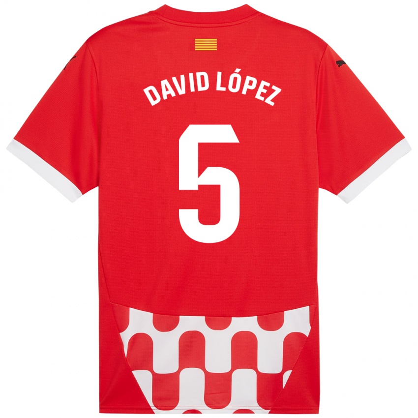 Enfant Maillot David López #5 Rouge Blanc Tenues Domicile 2024/25 T-Shirt Suisse