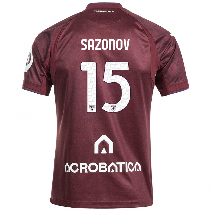 Enfant Maillot Saba Sazonov #15 Bordeaux Blanc Tenues Domicile 2024/25 T-Shirt Suisse