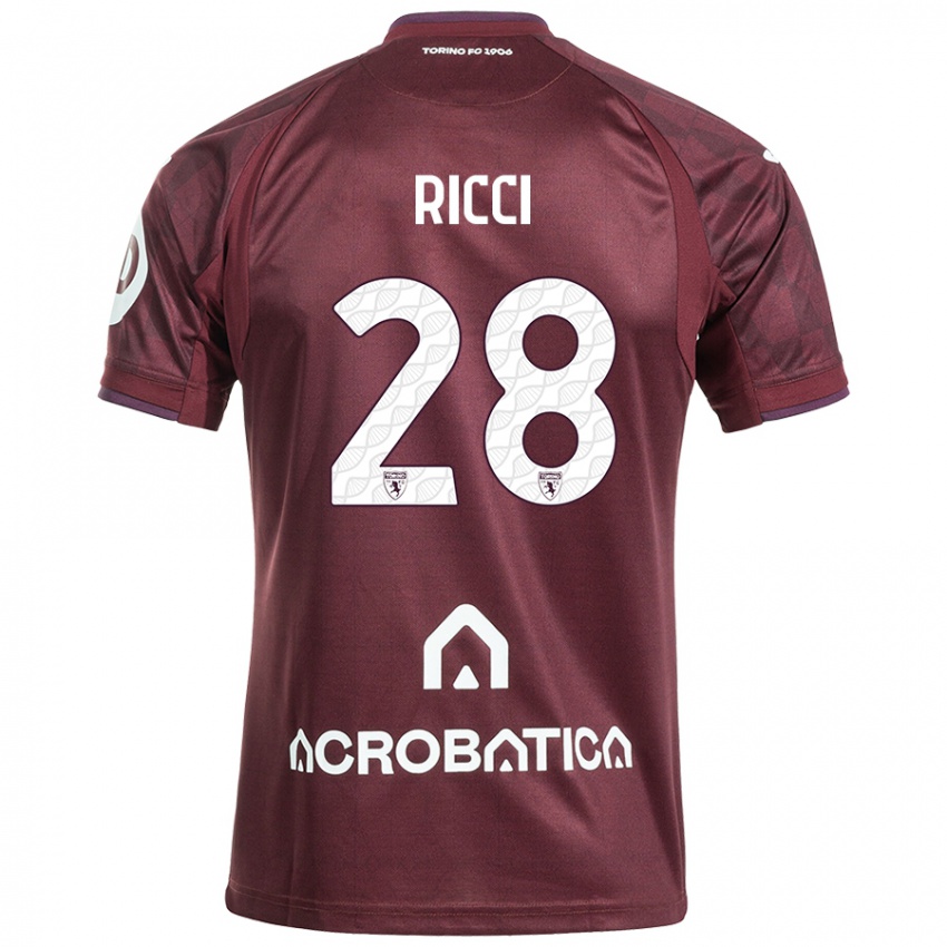 Kinder Samuele Ricci #28 Kastanienbraun Weiß Heimtrikot Trikot 2024/25 T-Shirt Schweiz