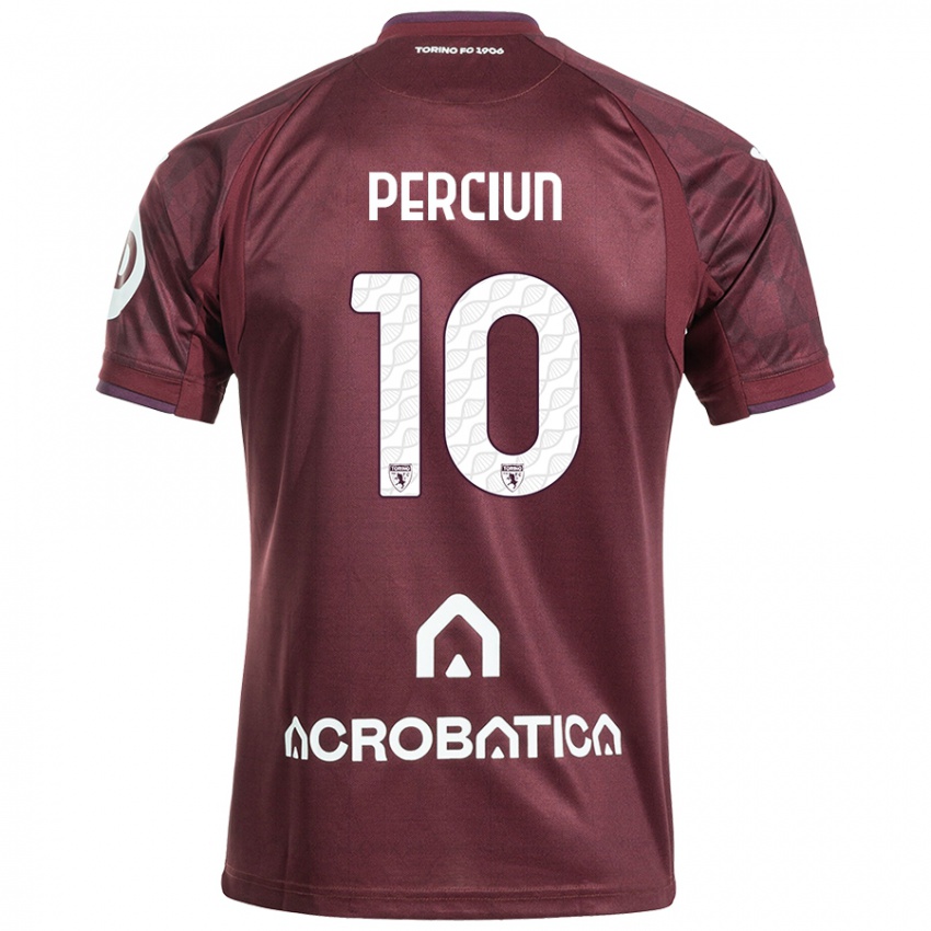 Enfant Maillot Sergiu Perciun #10 Bordeaux Blanc Tenues Domicile 2024/25 T-Shirt Suisse