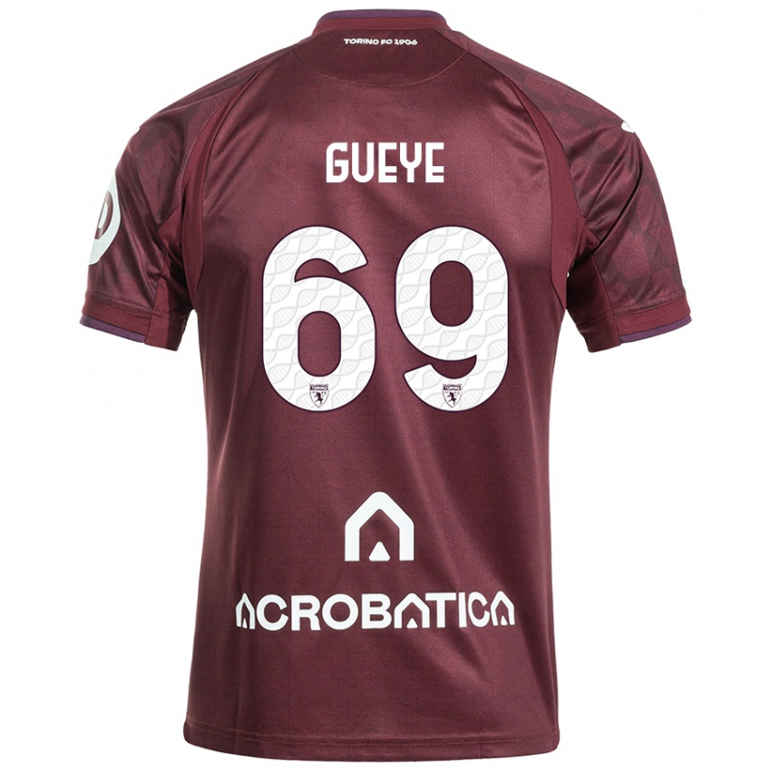 Enfant Maillot Ousmane Gueye #69 Bordeaux Blanc Tenues Domicile 2024/25 T-Shirt Suisse