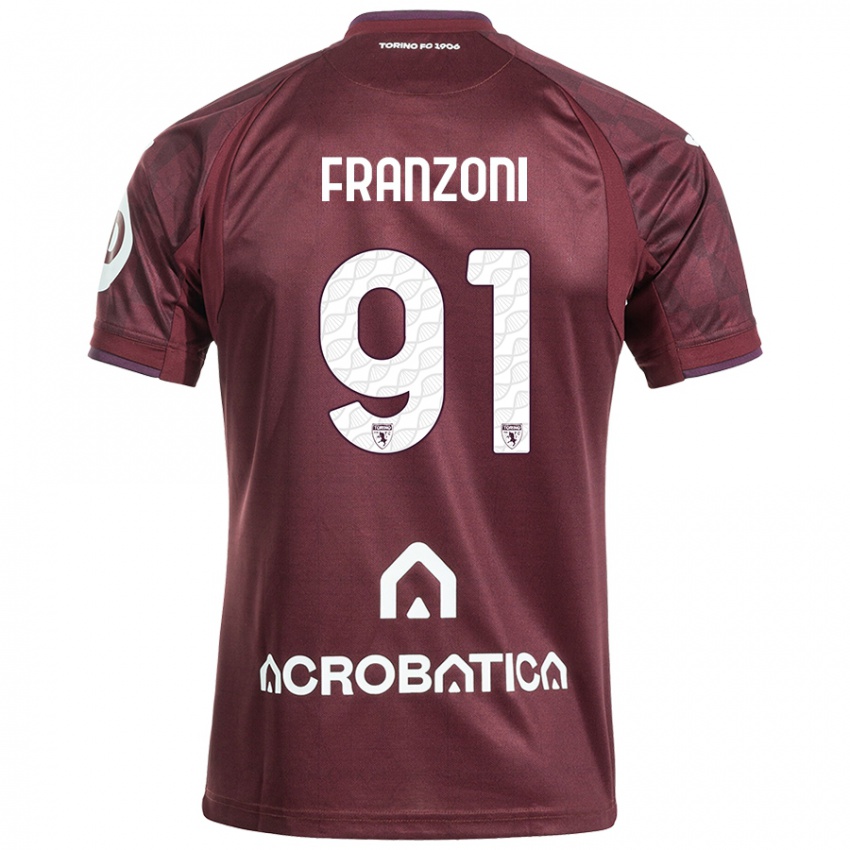 Enfant Maillot Nicolò Franzoni #91 Bordeaux Blanc Tenues Domicile 2024/25 T-Shirt Suisse