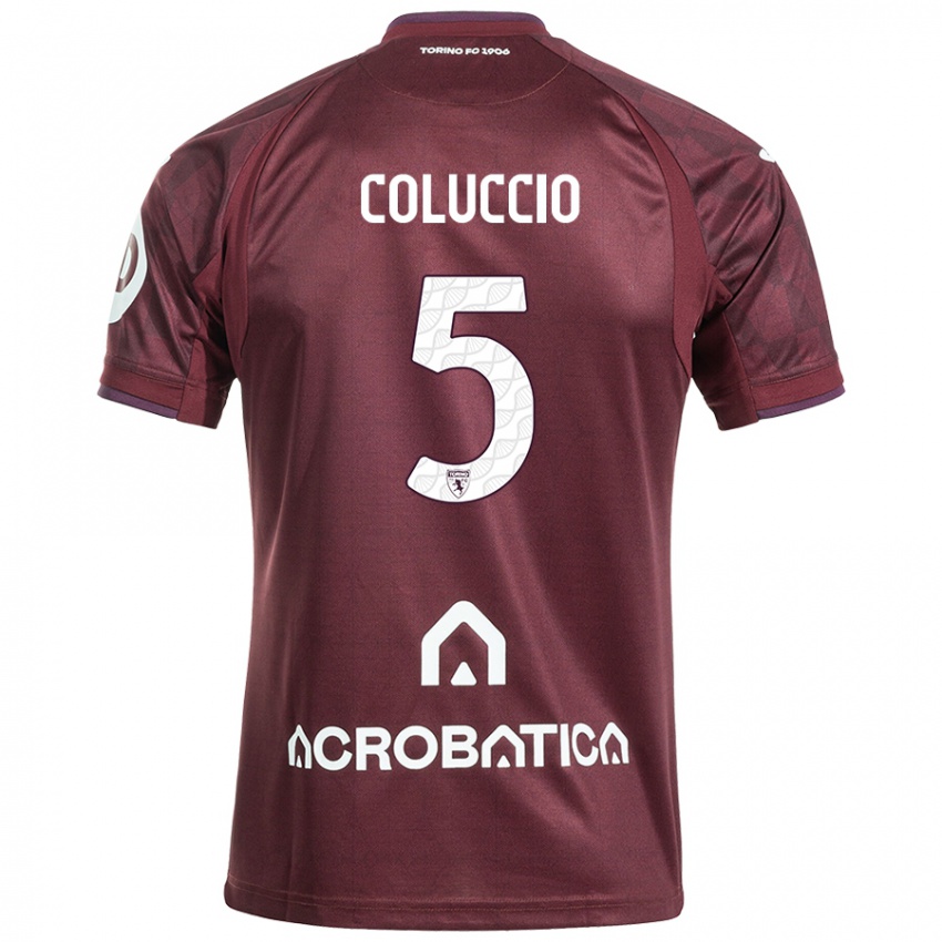 Enfant Maillot Francesca Coluccio #5 Bordeaux Blanc Tenues Domicile 2024/25 T-Shirt Suisse