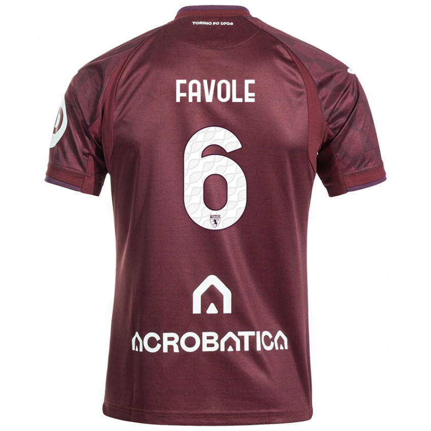 Enfant Maillot Stefania Favole #6 Bordeaux Blanc Tenues Domicile 2024/25 T-Shirt Suisse