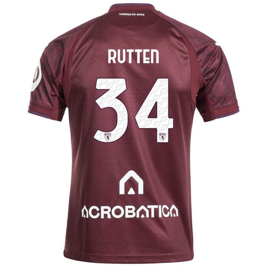 Enfant Maillot Jill Rutten #34 Bordeaux Blanc Tenues Domicile 2024/25 T-Shirt Suisse