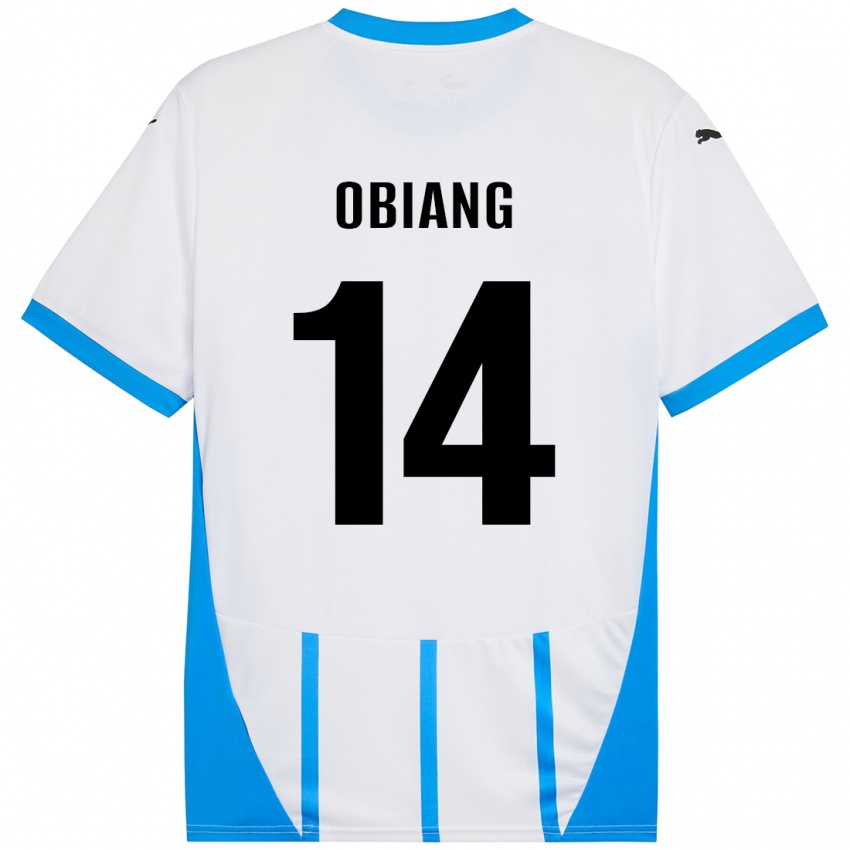 Enfant Maillot Pedro Obiang #14 Blanc Bleu Tenues Extérieur 2024/25 T-Shirt Suisse