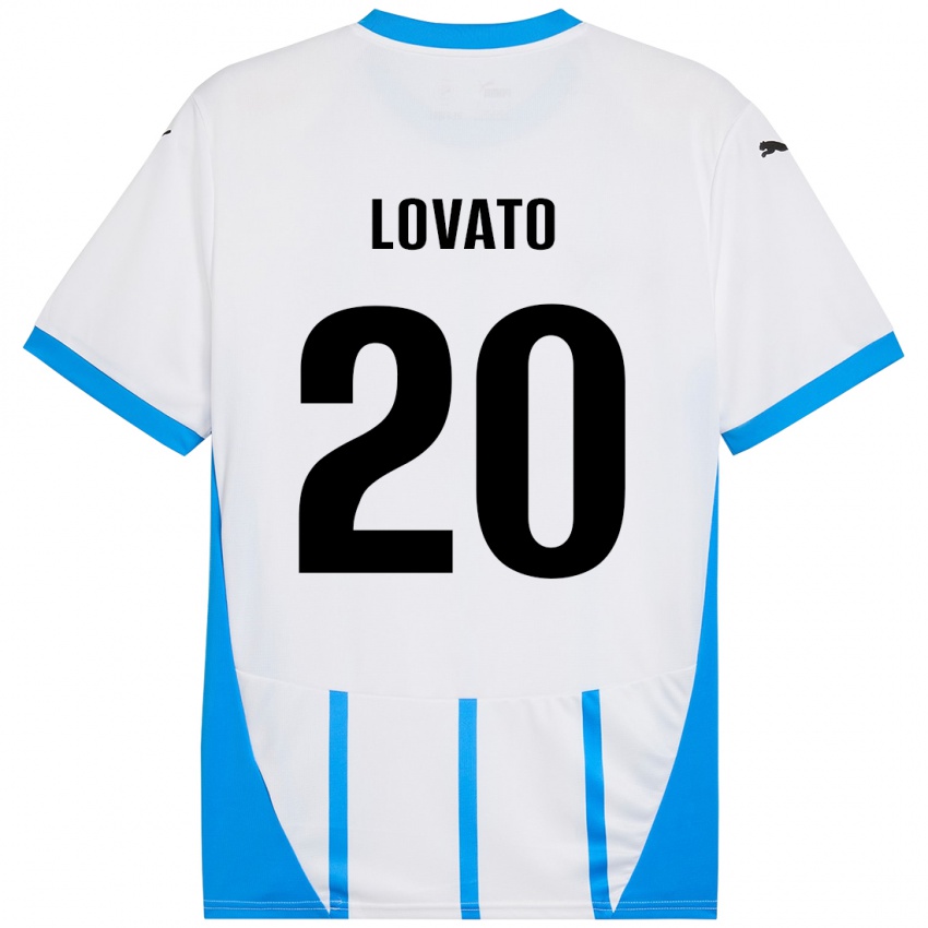 Enfant Maillot Matteo Lovato #20 Blanc Bleu Tenues Extérieur 2024/25 T-Shirt Suisse