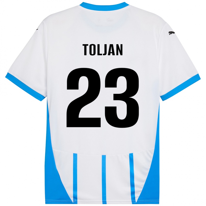 Enfant Maillot Jeremy Toljan #23 Blanc Bleu Tenues Extérieur 2024/25 T-Shirt Suisse