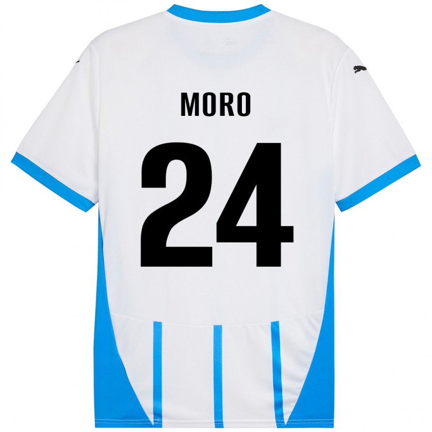 Enfant Maillot Luca Moro #24 Blanc Bleu Tenues Extérieur 2024/25 T-Shirt Suisse