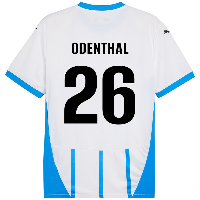 Enfant Maillot Cas Odenthal #26 Blanc Bleu Tenues Extérieur 2024/25 T-Shirt Suisse