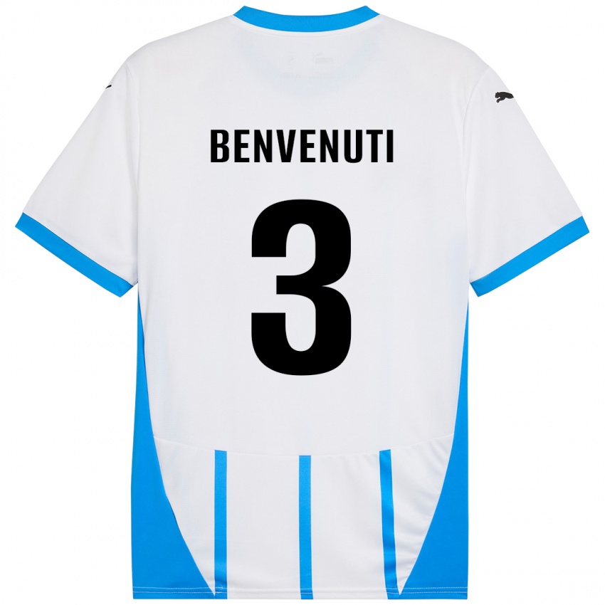 Enfant Maillot Tommaso Benvenuti #3 Blanc Bleu Tenues Extérieur 2024/25 T-Shirt Suisse