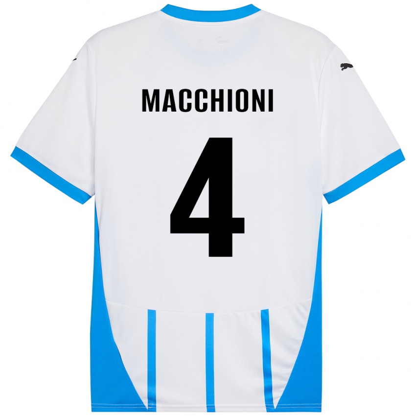 Enfant Maillot Tommaso Macchioni #4 Blanc Bleu Tenues Extérieur 2024/25 T-Shirt Suisse