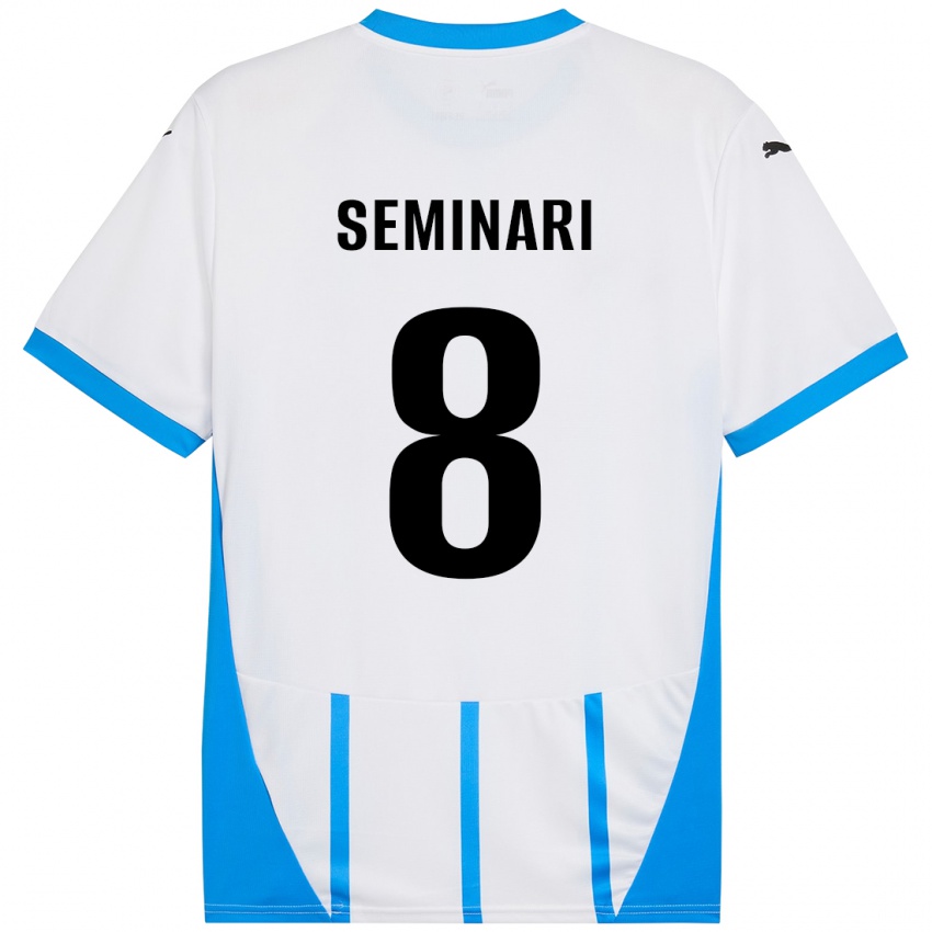 Enfant Maillot Giacomo Seminari #8 Blanc Bleu Tenues Extérieur 2024/25 T-Shirt Suisse